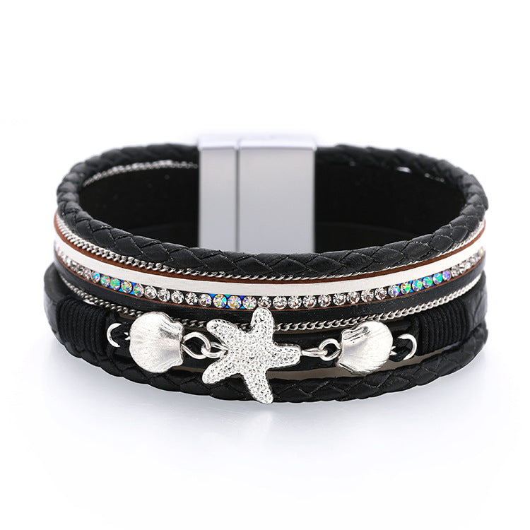 Wholesale Ethnic Style Holiday Style Small Starfish Inlaid with Colorful Diamond Bracelets